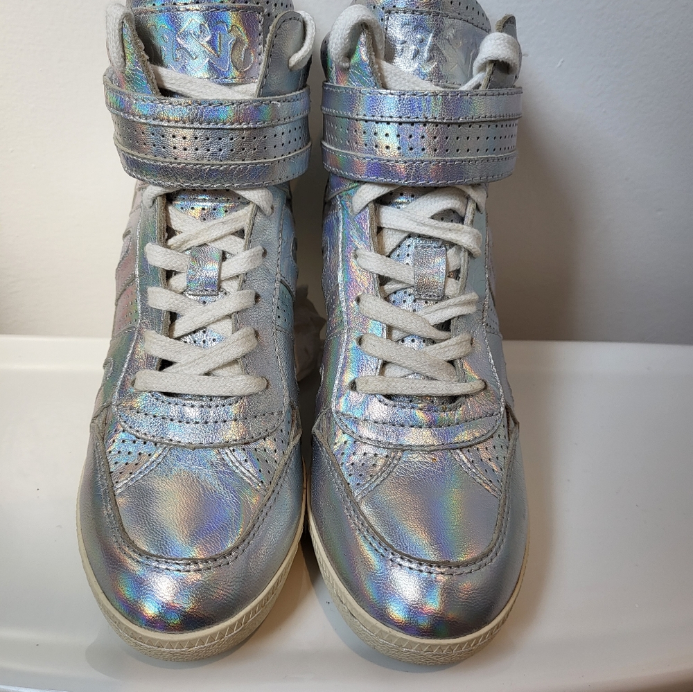 ASH EUC Beck Leather Wedge High Tops in Multi Silver sz 7.5/38